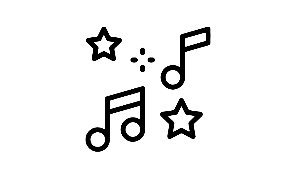 Icona della musica, disegnata a tratto nero su fondo bianco come le altre dieci della serie.