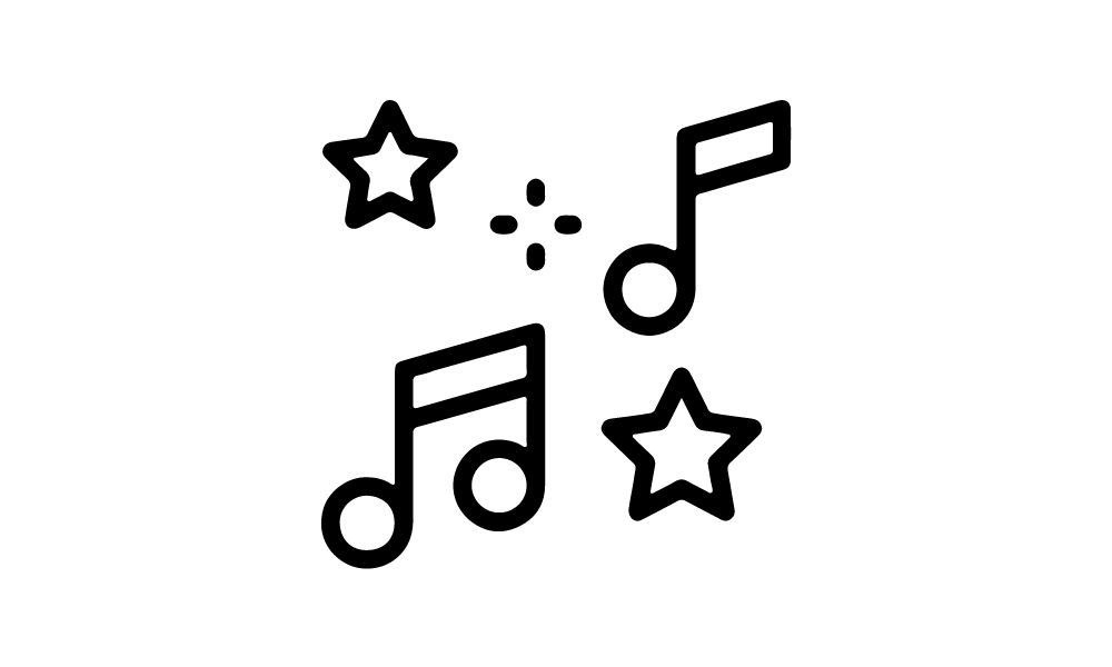 Icona della musica, disegnata a tratto nero su fondo bianco come le altre dieci della serie.